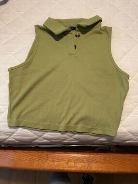 SHEIN Olive Green Ribbed Polo Crop Top
